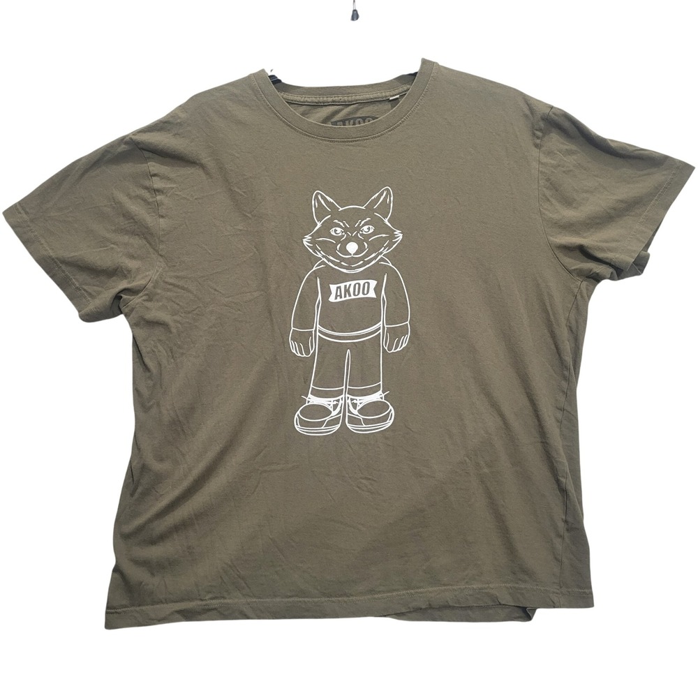 AKOO Mens Graphic T-Shirt Olive Green Fox Character Streetwear 3XL